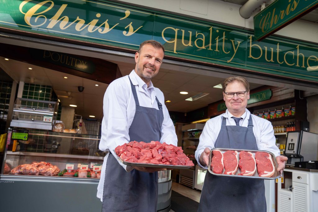 Chris and colleague outside Chris's quality butchers
